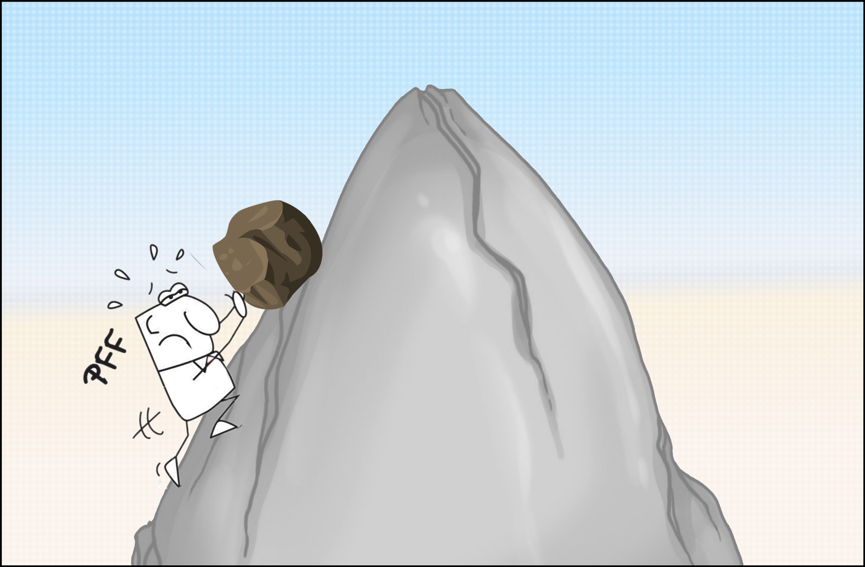 Sisyphus pushing the rock up a hill (cartoon version)