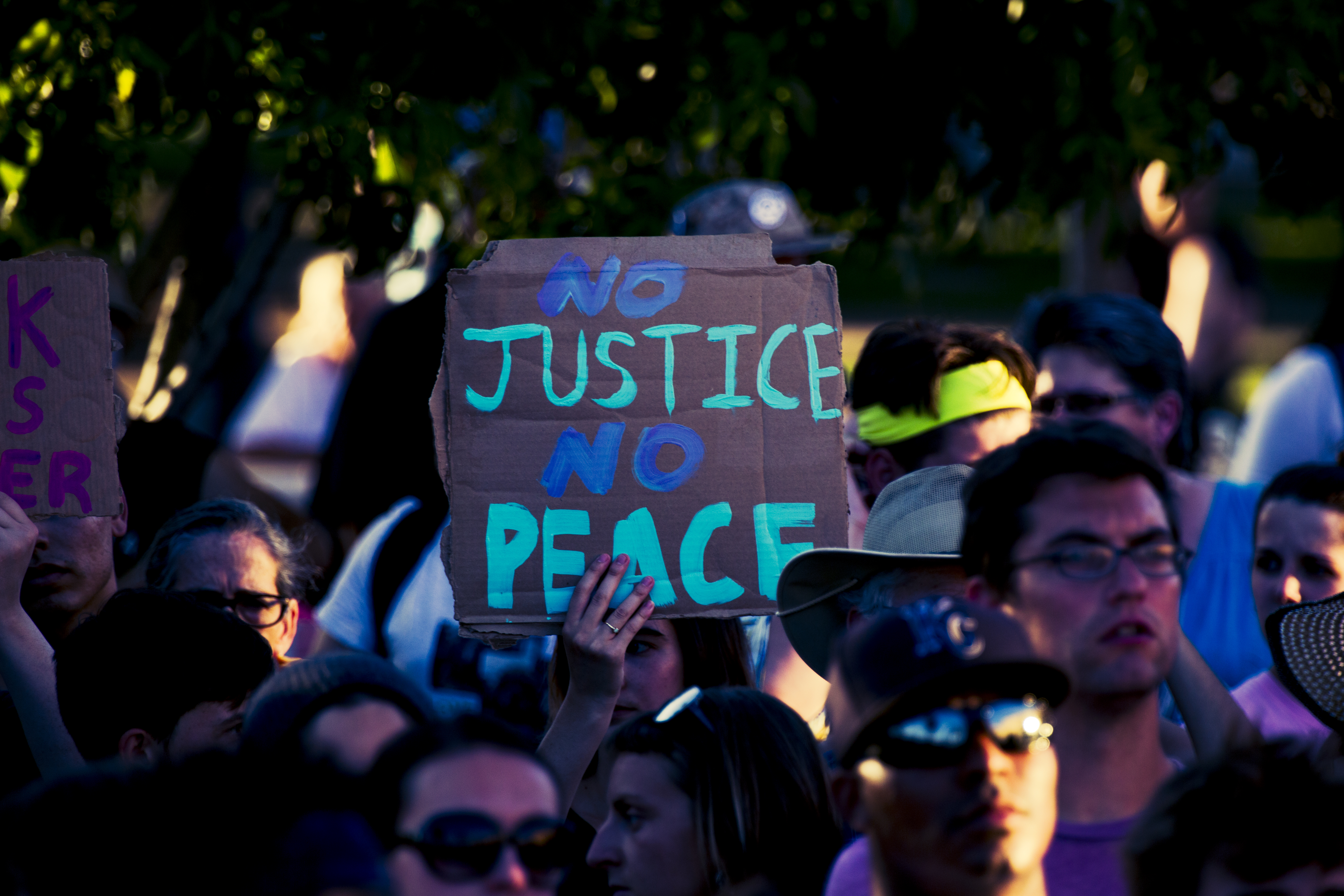 Protest Sign: No justice no peace