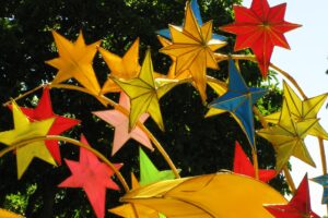 Colorful flags in the shape of stars